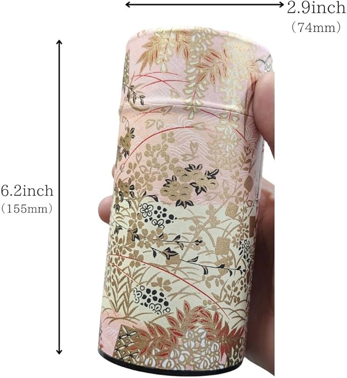Japanese Tea Canister Double Lid, Japanese Washi Paper Coated with Capacity of 6.2oz(175g), Japanese Green Tea Container, shunshou(薄赤)