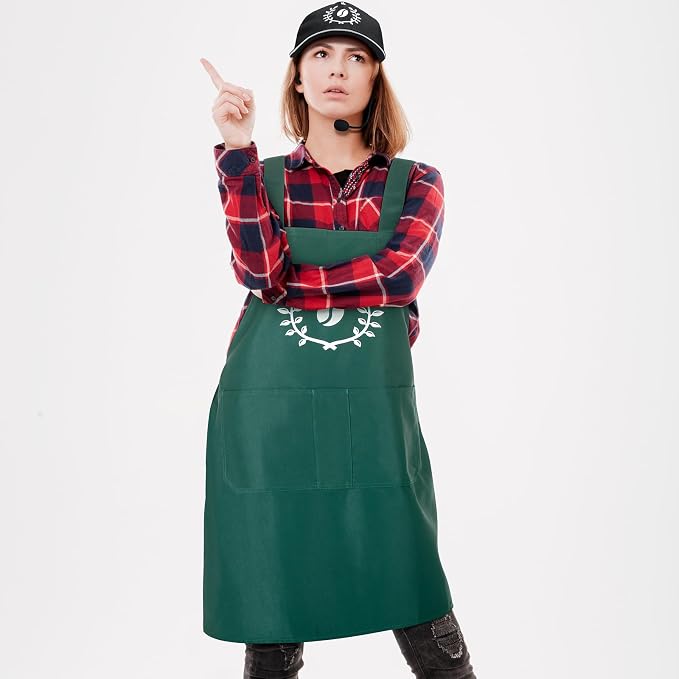 Liitrsh Barista Apron Halloween Costume with Hat and Microphone Green Coffee Theme Adult Outfits with Logo for Man Women Kitchen Cooking Halloween Adult - Image 6