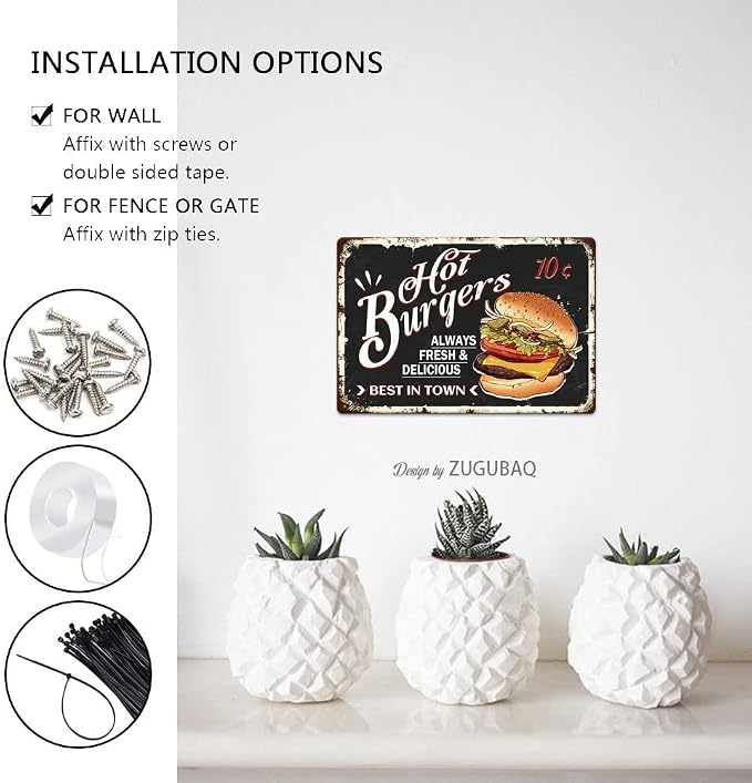 Hot Burgers Tin Signs Vintage Metal Sign Funny Food Art Printing Poster Wall Decor for Home Kitchen Bar Restaurant Cafe Pub Indoor Outdoor 12x8 Inch Hanging Plaque - Image 5