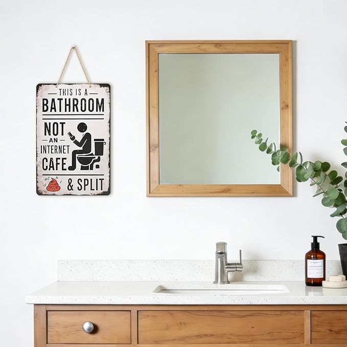 Funny Bathroom Signs, Wooden Bathroom Wall Art Decor, Vintage Farmhouse Restroom Wall Pictures For Home