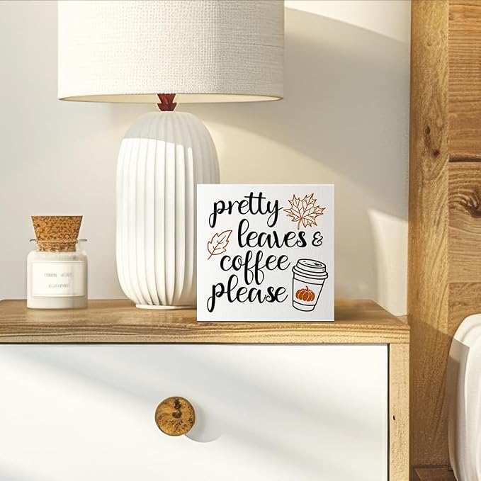 Fall Farmhouse Desk Decor, Pumpkin Wooden Box Sign, Funny Fall Sign for Bedroom Office, Harvest Thanksgiving Gifts for Women Men Friends Sister Aunt BFF Coworkers (Pretty Leaves) - Image 4