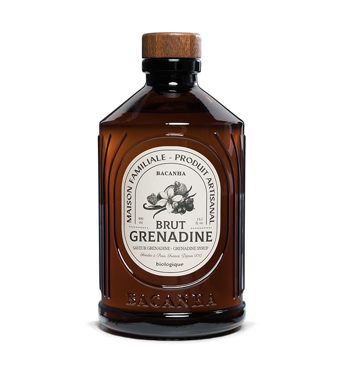 Bacanha Organic Brut Grenadine Syrup - Premium French Fruit Syrup - Sweet & Tart Red Fruit Flavor for Cocktails & Desserts – Gourmet and Organic - For Coffee, Mocktails - 400ml Glass Bottle by Bacanha