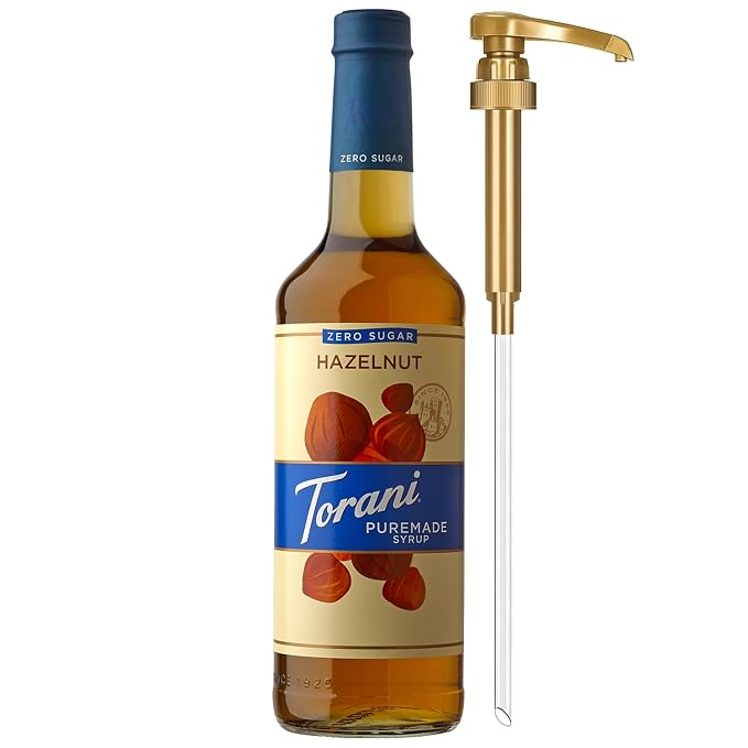 Torani Zero Sugar Puremade Syrup, Hazelnut Flavoring for Drinks, Non-GMO, Glass Bottle with Pump Included, 25.4 Fl Oz by Torani