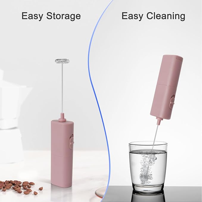 Powerful Electric Milk Frother, Battery Operated Drink Blender, Foam Maker Mixer, Milk Frother Handled for Coffee, Latte, Matcha, Protein Powder (Pink)