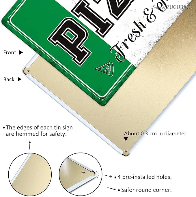 Pizza Tin Signs Vintage Metal Sign Funny Food Art Printing Poster Wall Decor for Home Kitchen Bar Restaurant Cafe Pub Indoor Outdoor 12x8 Inch Hanging Plaque - Image 3