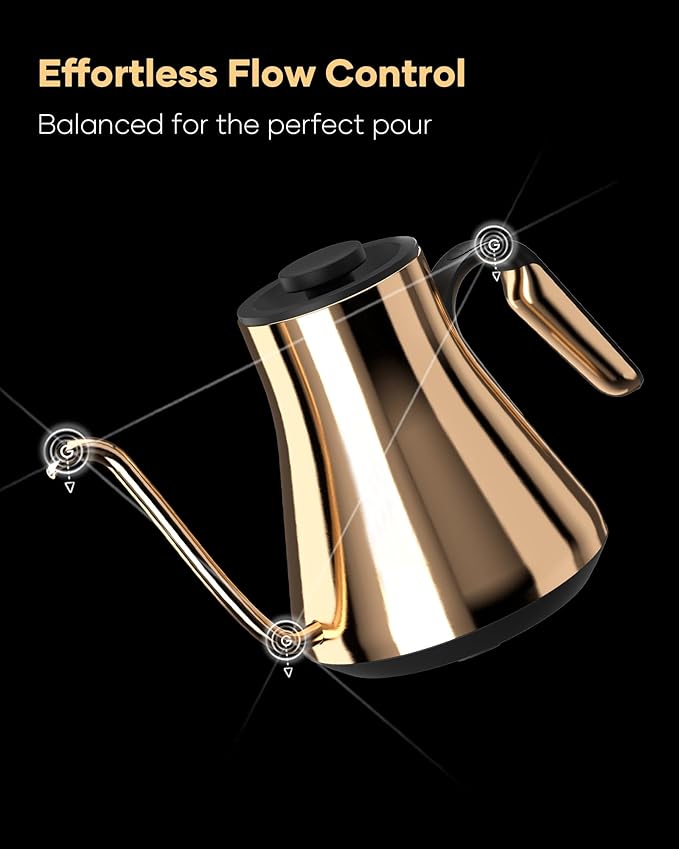 Cocinare Barista Collection Gooseneck Electric Kettle, ±1℉ Precise Temperature Control for Pour-Over Coffee & Tea, Quick Heating 1500W, Stainless Steel Interior, 0.9L (Soulages Black)