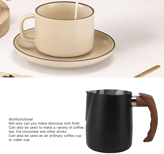 Milk Frothing Pitcher, 20/34oz Stainless Steel Steaming Pitchers Scale Coffee Milk Frother Cup Espresso Machine Accessories Barista Tools for Cappuccino Latte Art (20oz-Black)