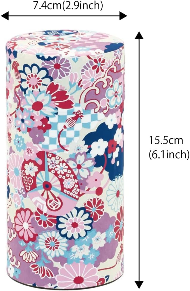Japanese Tea Canister Tin Taisyo Yuzen Komon/Double Lid/Japanese Washi Paper Pasted /200g Tea Capacity/Loose Leaf Tea Storage/Storage Container with Lid