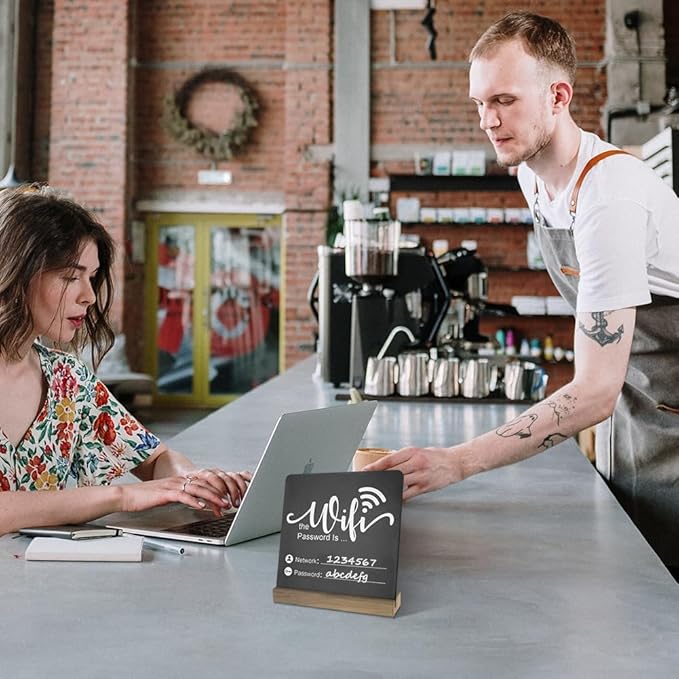 WiFi Password Sign Wooden WiFi Sign Wireless Network Sign Table Chalkboard for Restaurant Supermarket Office Home Bar Coffee (6.1" HX5.9 W Black2)