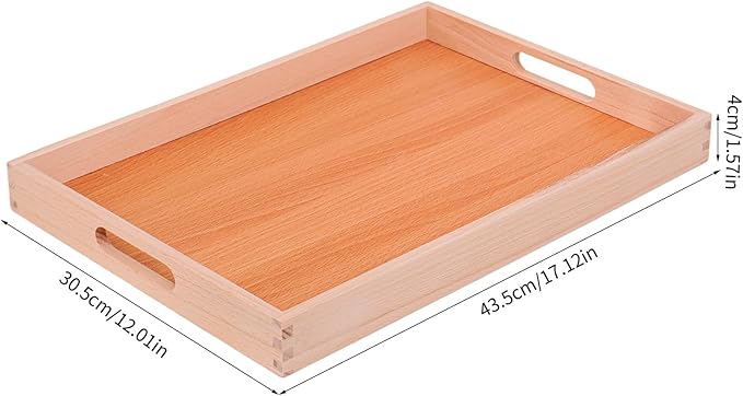 Wooden Serving Tray with Handles (17 Inches) – Decorative Serving Trays Platter for Breakfast in Bed, Lunch, Dinner,Ottoman, Appetizers, Patio, BBQ,Coffee Table, Party (Beech)