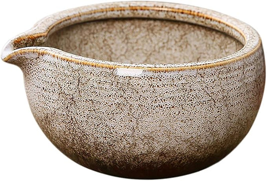 Sizikato Stoneware Porcelain Matcha Bowl with Spout, 5.2 Inch Vintage Ceramic Green Tea Bowl