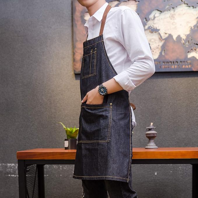 Unisex adjustable multi pocket denim apron for Chef Kitchen BBQ and Studio - Image 4