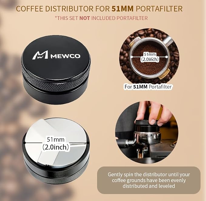 7 Pack Espresso Tamper Station&Coffee Distributor Tamper&Espresso WDT Stirrer&Coffee Tamping&Brush&Coffee Dosing Funnel&Espresso Puck Screen, Multipurpose Tools for Bar Home Office (51 mm) - Image 4