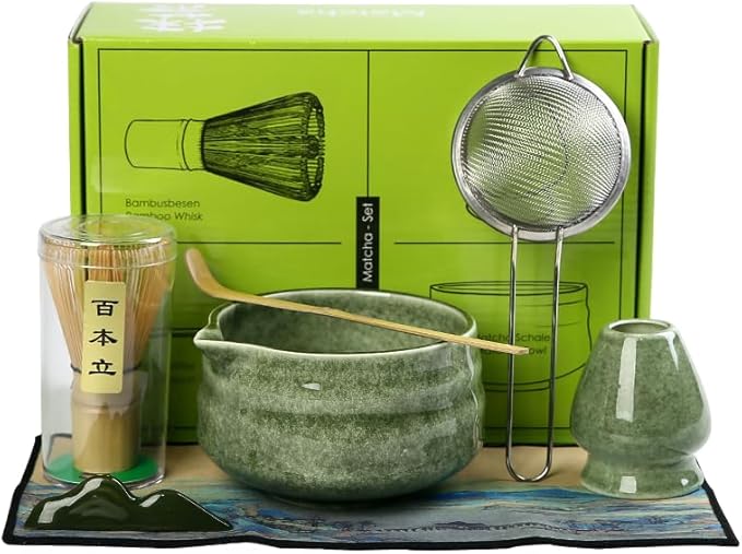 7pcs matcha whisk set - Matcha Bowl with Spout, 1 Matcha Whisk ，green matcha kit