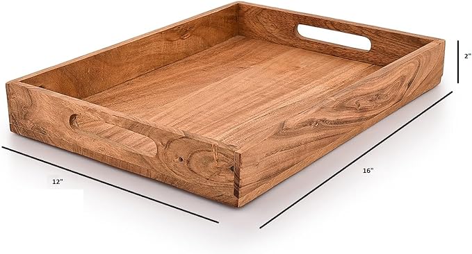 Kaizen Casa |Wooden Rectangular Serving Tray, Wood Plate, Tea/Drink Platter, Dinner Serving Tray, Snack Tray |Size_16" x 12" x 2” |Home Restaurants Coffee, Food, Breakfast, Dinner Décor