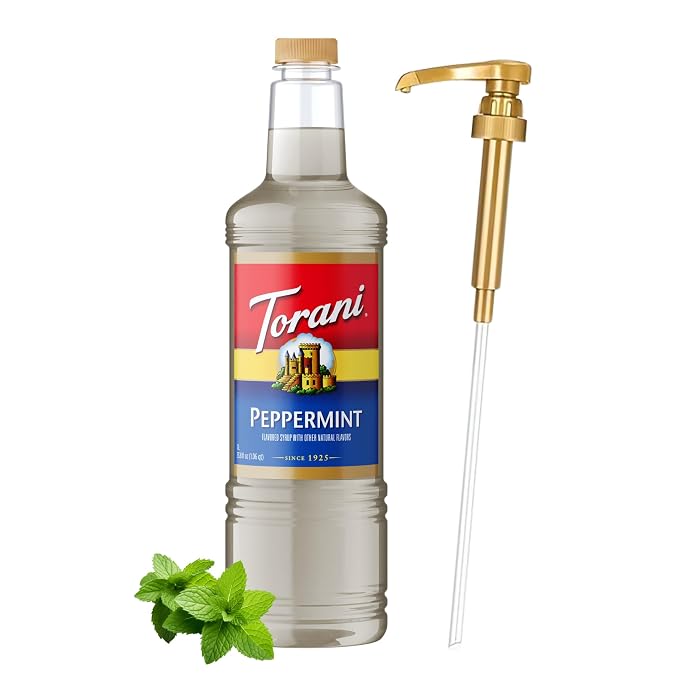 Torani Peppermint Syrup 1 Liter Bottle with Pump – Premium Coffee Flavoring Made with Pure Cane Sugar & Natural Flavors for Lattes, Mochas, Desserts & Cocktails – Café-Quality Mint Sweetener by Torani