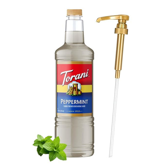 Torani Peppermint Syrup 1 Liter Bottle with Pump – Premium Coffee Flavoring Made with Pure Cane Sugar & Natural Flavors for Lattes, Mochas, Desserts & Cocktails – Café-Quality Mint Sweetener by Torani
