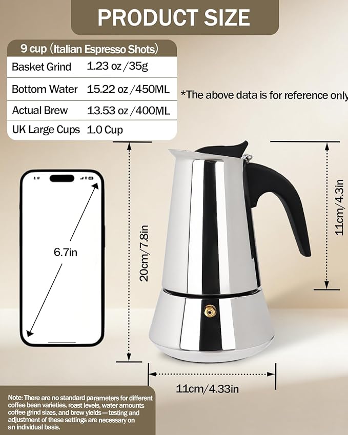 Coffee Maker Stovetop Espresso Maker Moka Pot Easy Brewing 9 Cup 15oz 450ml Stainless Steel Silver Percolator Home Italian Café Electric Ceramic Stoves Camping Classic Espresso Brew