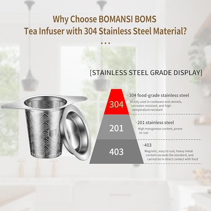 2Pack Stainless Steel Tea Strainers for Loose Tea Infuser, BOMANSI BOMS Extra-Fine Mesh Tea Infuser for Loose Leaf Tea, Tea Holder Loose Leaf Tea Steeper, Tea Diffuser for Rooibos, Black Tea, Herbal