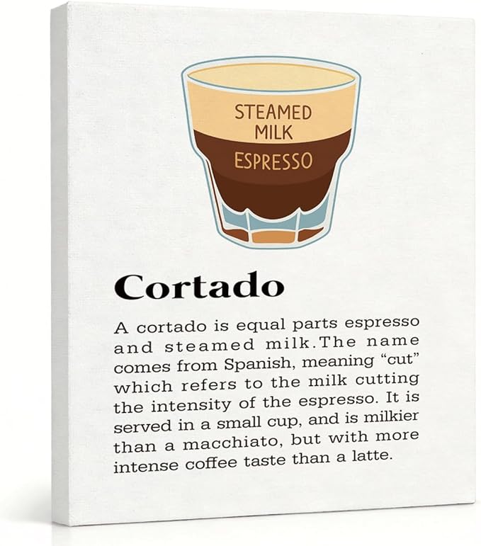 RTVJTERQ Cortado Oil Painting, 8x10 Inches Espresso & Steamed Milk Art Print, Artistic Wall Decor for Kitchen & Café, Unique Hanging Piece, Warm Gift For Beverage Enthusiasts