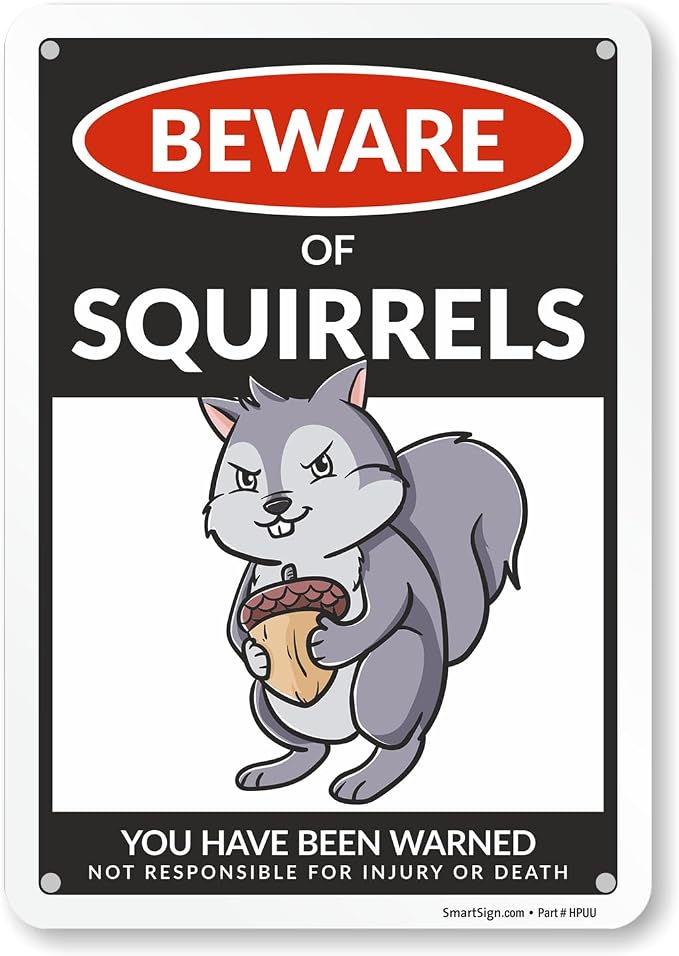 SmartSign Aluminum Squirrel Sign - 10"x7", 40 mil Laminated Rust-free - Humor Squirrel Themed Decorative Signage for Garden, Patio, Gifts - Made in USA by SmartSign