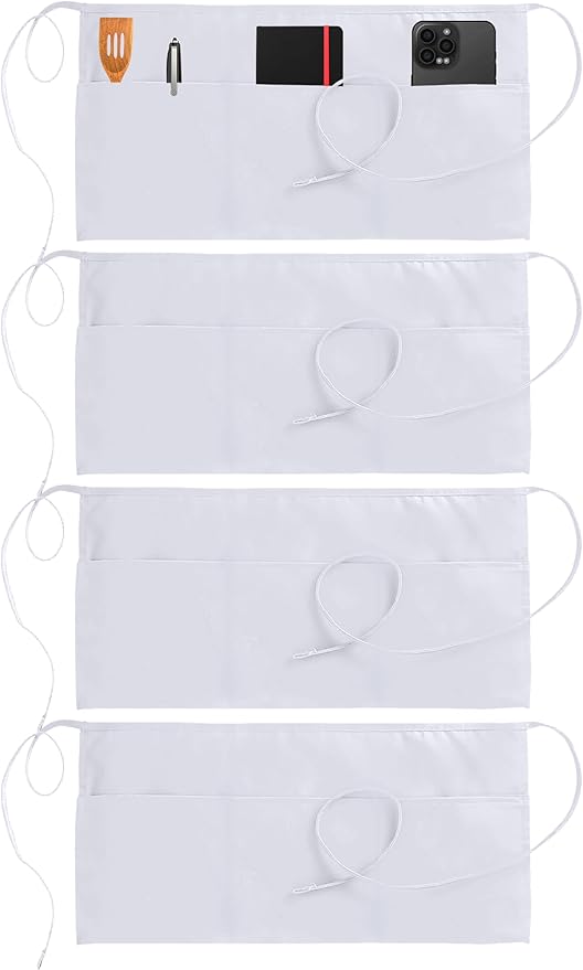 Utopia Wear 4 Pack Server Aprons with 3 Pockets, Waiter and Waitress Waist Aprons for Women with Pockets, Men Short Aprons