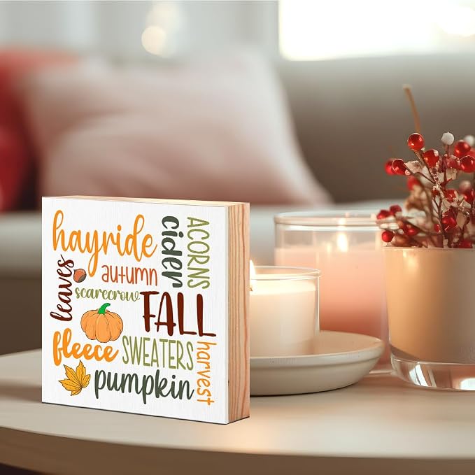 Scarecrow Leaves Cider Pumpkin Wooden Box Sign, Fall Farmhouse Desk Decor, Funny Fall Sign for Bedroom Office, Harvest Thanksgiving Gifts for Women Men Friends Sister Aunt BFF Coworkers - Image 3