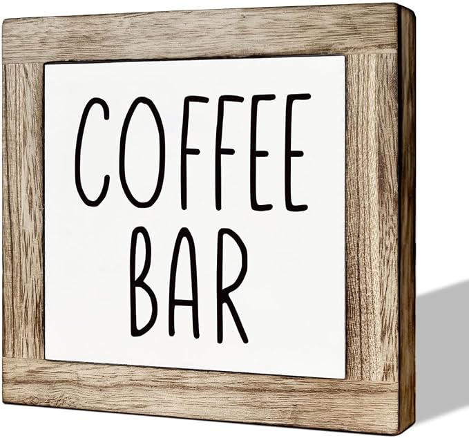Coffee Bar Sign and Decor Set - Wooden Box Signs for Home, Farmhouse Wood Table Decor, Country Style Cafe Decoration by MLTEye