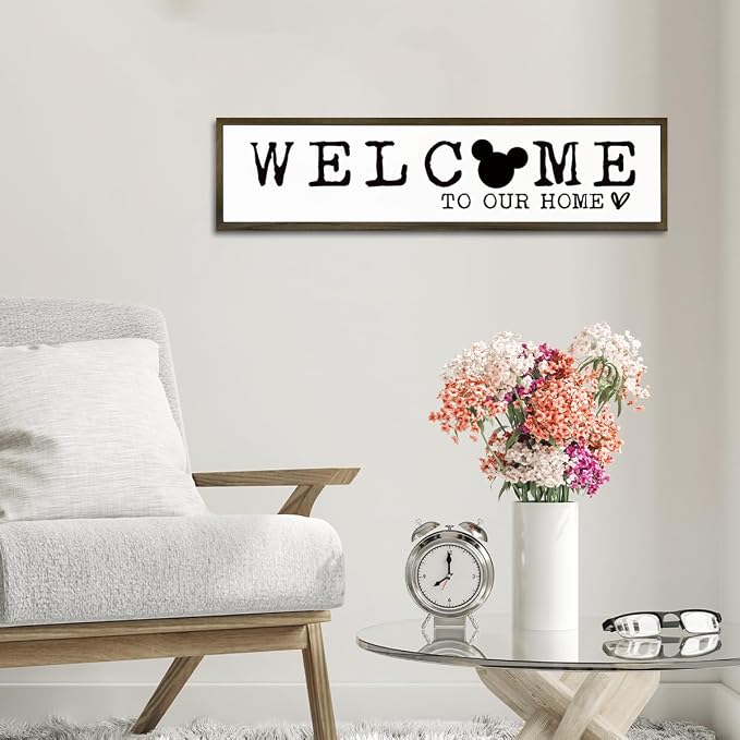 Welcome Home Decoration Sign, Farmhouse Decor for Front Door, Rustic Porch Sign, Table Shelf Wall Decor Art, Housewarming Gifts, Disney Lover Home Decors, Welcome to Our Home Signs 17.8x4x1.2 inches - Image 6