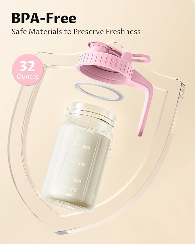 32oz Breast Milk Pitcher with Lid - Airtight Leakproof Glass Storage with Flip Cap & Pour Spout, Wide Mouth 1 Quart Breastmilk Storage Container Breastfeeding Essentials for Breastmilk, Formula, Milk