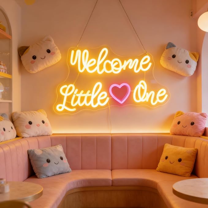 "Welcome Little One" Heartwarming Nursery Light, Gentle Joyful LED Wall Art for Baby's Room, Shower Gift, New Parent's Home/Family Entryway, Dimmable USB, Sweet Arrival Gift for Newborns & Families - Image 3