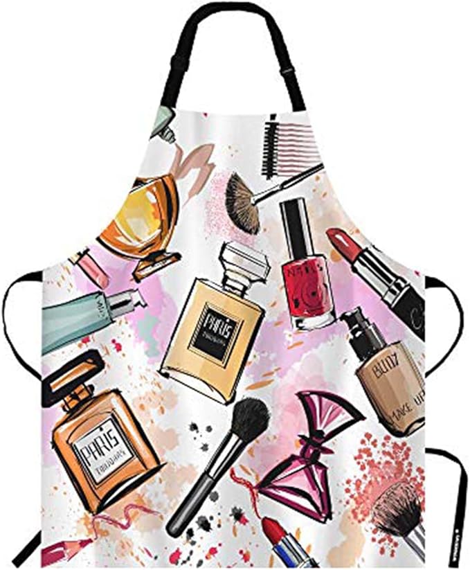 WONDERTIFY Cosmetics Apron,Women Cosmetics Perfume Lipstick Series Bib Apron with Adjustable Neck for Men Women,Suitable for Home Kitchen Cooking Waitress Chef Grill Bistro Baking BBQ Apron