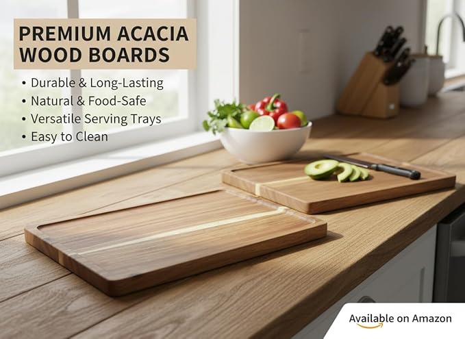 2 PCS Solid Acacia Wood Serving Trays Rectangular Wooden Serving Platters Natural Wooden Boards for Bar Coffee Party 13.5 * 9.5 inch (13.5 * 9.5)