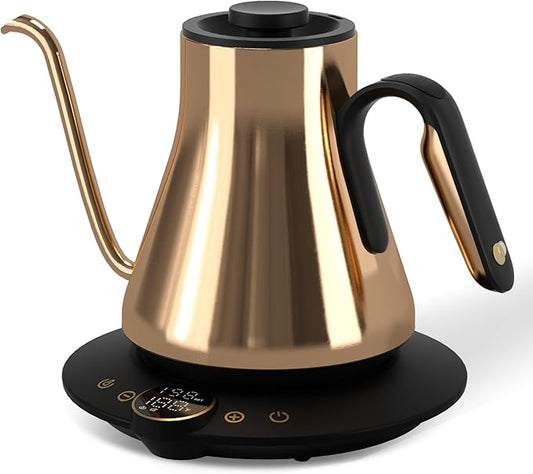 Cocinare Barista Collection Gooseneck Electric Kettle, ±1℉ Precise Temperature Control for Pour-Over Coffee & Tea, Quick Heating 1500W, Stainless Steel Interior, 0.9L (Soulages Black)