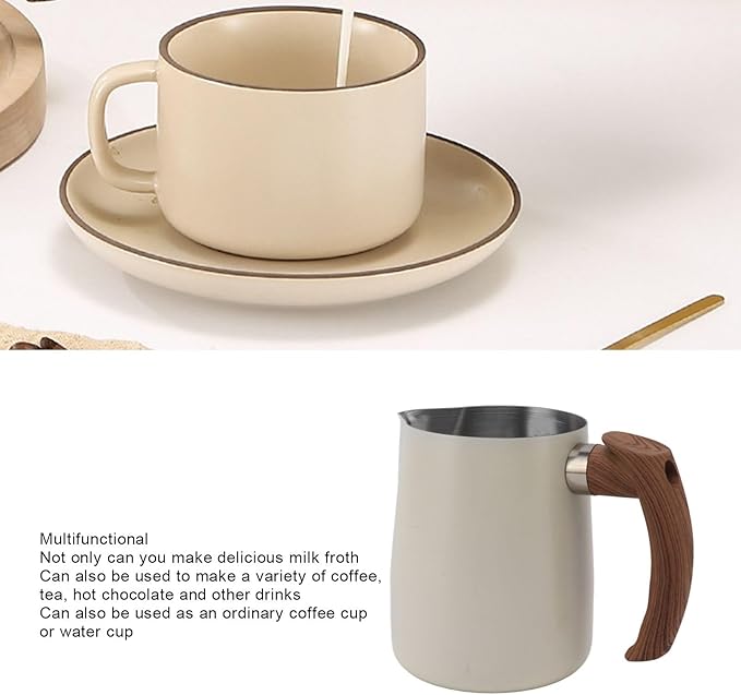Milk Frothing Pitcher 20oz, Stainless Steel Coffee Steaming Pitcher with Measurement Scale, Pointed Spout, Ergonomic Handle for Latte Art, Cappuccino, Home, Cafe, Espresso Machine Accessories
