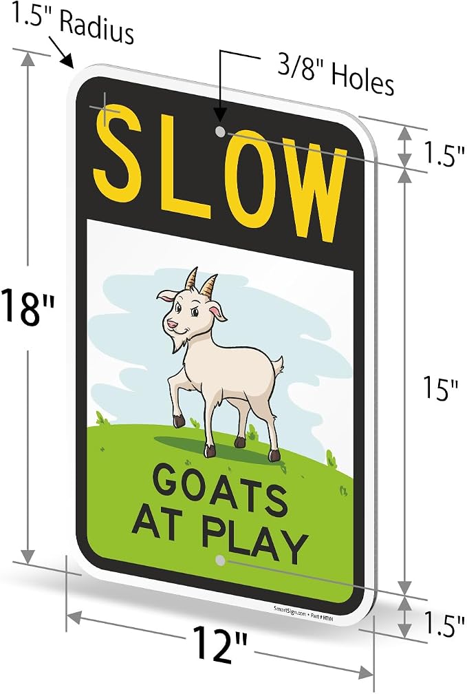 SmartSign Slow Goats At Play Funny Animal Sign - 12" x 18", 63 mil Laminated Rustproof Aluminum Metal, Pre-Drilled Holes, For Gift, Yard, Cafe, Room Decor, Outdoor, Made in USA - Image 6