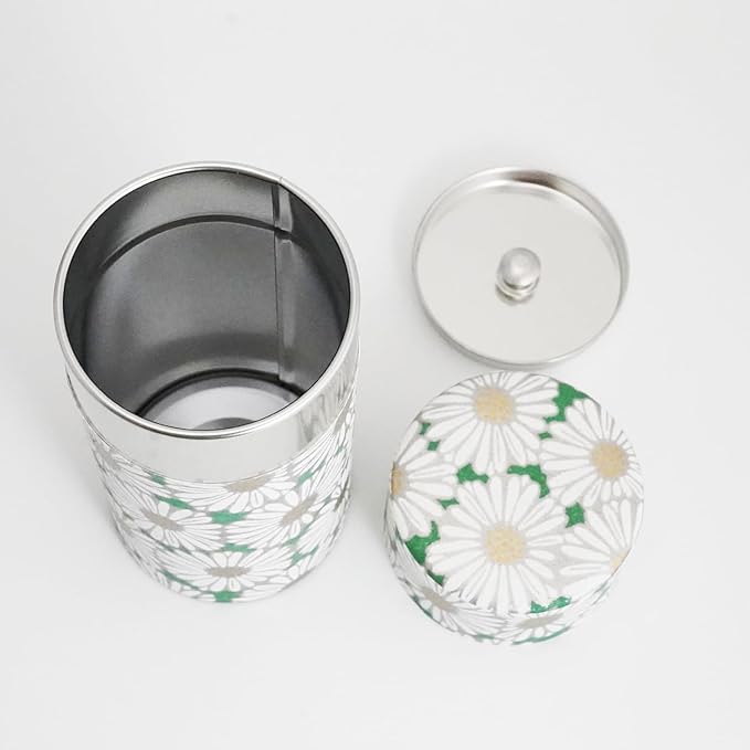Kyoto Floral Tin Tea Canister - 7 oz Traditional Japanese Yuzen Paper Design, Airtight Storage for Fresh Tea Leaves, Ideal for Tea Ceremony Accessories Collection (Green)