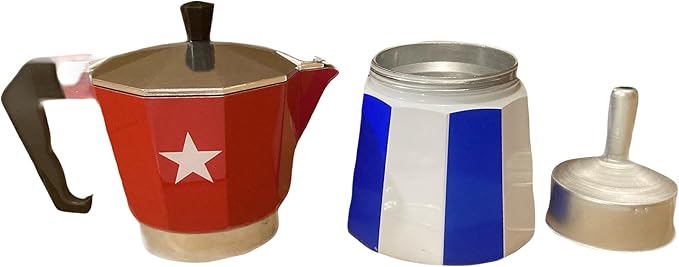 PRK 14 Cuban Coffee Greca Pot Aluminum Moka Pot with Cuba Flag Design | Traditional Stovetop Espresso Maker for Authentic Cafe Cubano 6 cups