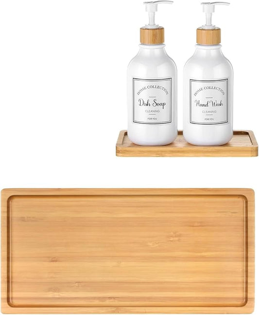 Bamboo Soap Dispenser Tray, Bathroom & Kitchen Sink Tray - Square, Ideal for Jewelry & Cosmetics - Bathtub Organizer