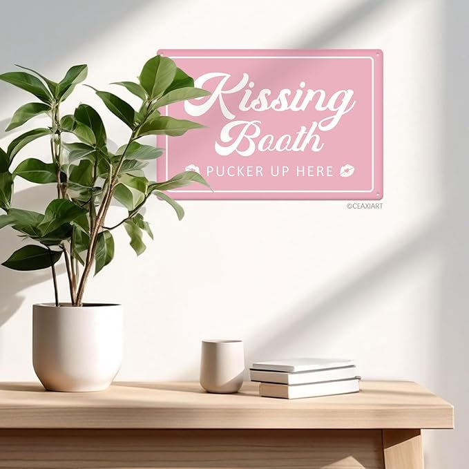 Kissing Booth Pink Tin Sign Love Shack Metal Signs Valentine's Day Wall Art Decoration Home Farmhouse Bar Kitchen Cafe Living Room Coffee Corner White Day Decor Romantic Gift 12" x 8" - Image 5