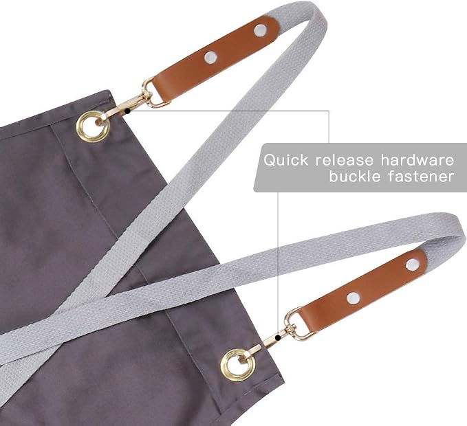Crossback Apron with Pockets x2,Split Apron with Adjustable Straps,M-XXL | Pockets x2, Adjustable & Removable Straps, Canvas, Unique Split Apron for Ceramics, Home, Kitchen, Restaurant,M-XXL (Grey) - Image 5