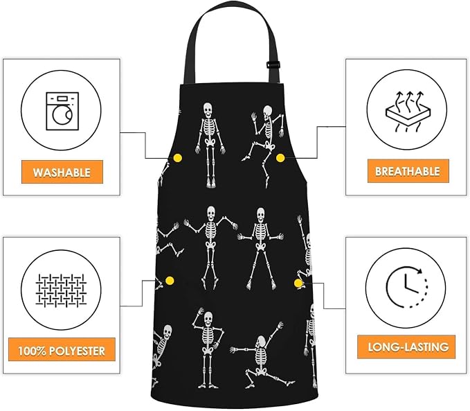 Funny Cartoon Dancing Skeleton Body Waterproof Apron Kitchen Chef Aprons Bibs for Grooming Cooking Baking Painting Gardening - Image 4