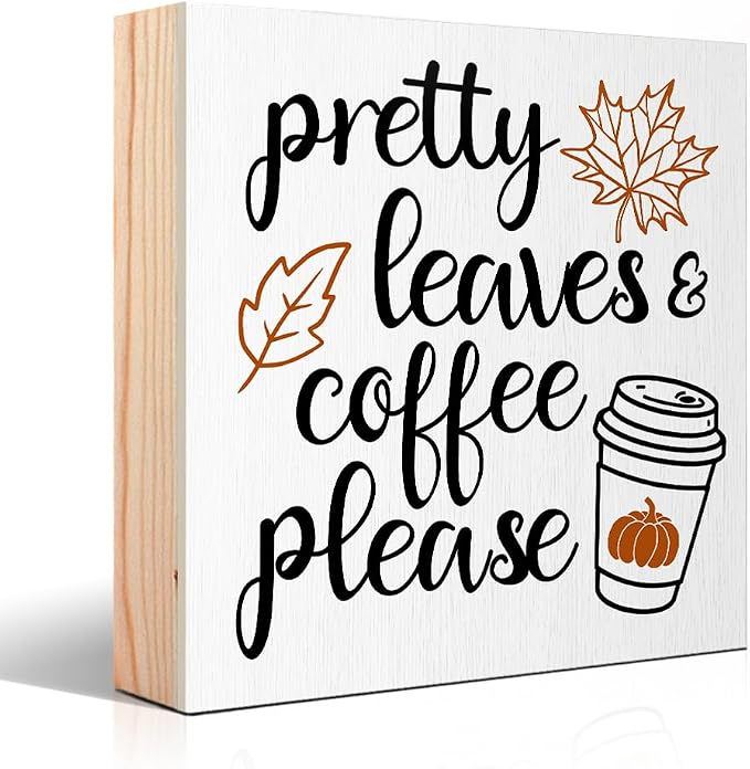 Fall Farmhouse Desk Decor, Pumpkin Wooden Box Sign, Funny Fall Sign for Bedroom Office, Harvest Thanksgiving Gifts for Women Men Friends Sister Aunt BFF Coworkers (Pretty Leaves) by Unknown