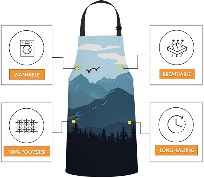 Mountain Landscape Apron for Women Men, Adjustable Apron Cooking Kitchen Chef Apron for Home Kitchen, Baking Gardening BBQ, Coffee House, Restaurant - Image 4