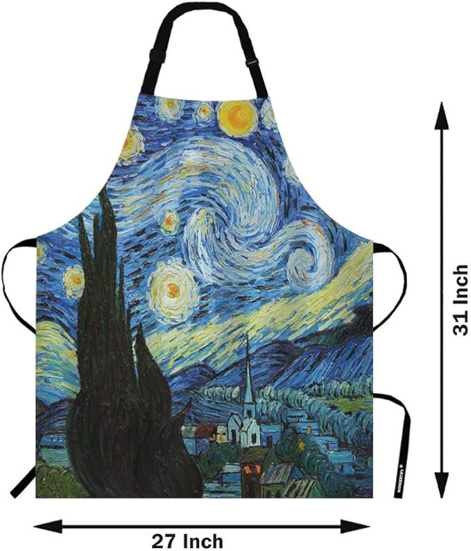 WONDERTIFY Classic Arts Starry Night Apron,Oil Paniting Bib Apron with Adjustable Neck for Men Women,Suitable for Home Kitchen Cooking Waitress Chef Grill Bistro Baking BBQ Apron