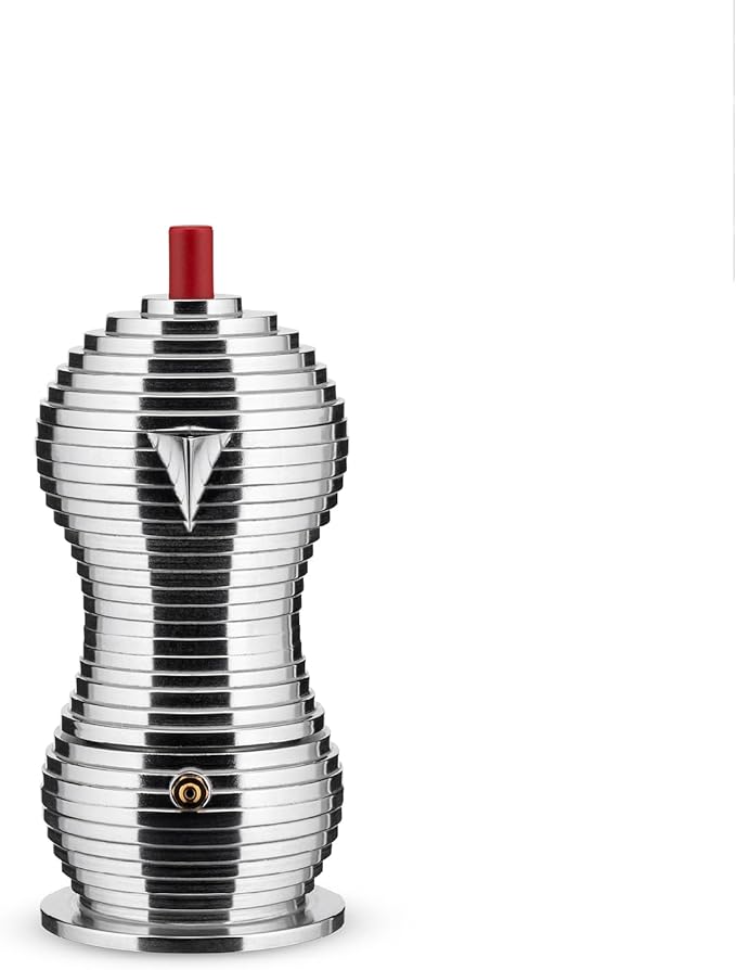 Alessi MDL02/3 R "Pulcina" Stove Top Espresso 3 Cup Coffee Maker in Aluminum Casting Handle And Knob in Pa, Red