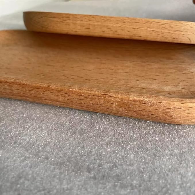 Mini Serving Tray for Jewellery Key Coin Set of 2, Oval Wood Natural Dessert Cup Tray, Small Wooden Cheese Plate, Tableware Decorative Tray