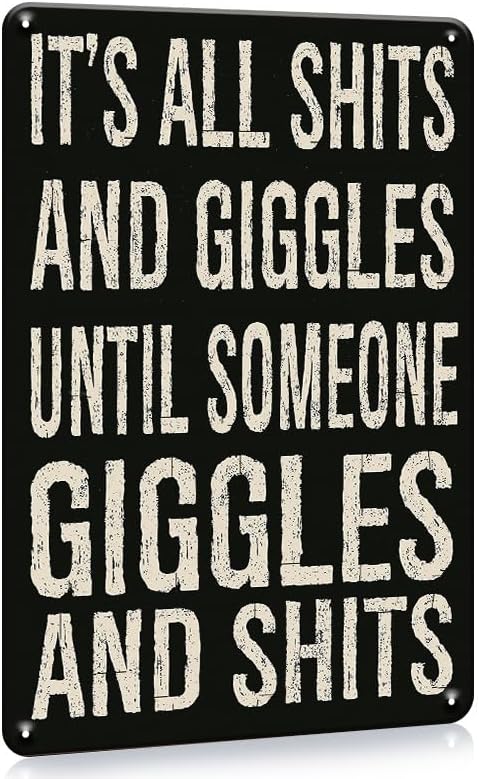 1pc Funny Vintage-Style Metal Sign - Humorous It's All Giggles Until Someone Giggles Quote - Rustic Home Bar, Man Cave, Office Wall Decor, Bathroom Mural - 12 x 8 Inch Retro Tin Sign by Unknown