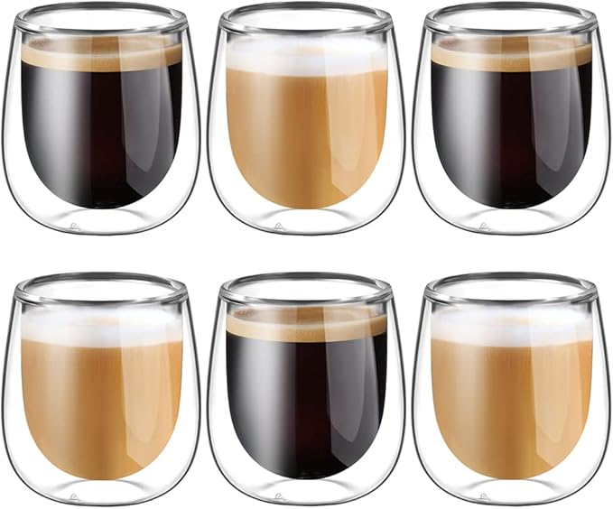 glastal Espresso Cups Set of 6, Double Walled Glass Coffee Cups 4oz, Clear Glass Coffee Cups Insulated Espresso Mug Borosilicate Glass
