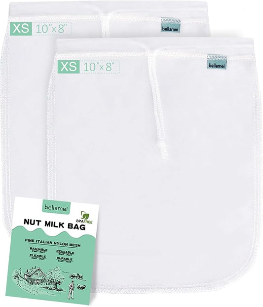 Nut Milk Bag Reusable 3 Pack Food Strainer Nut Bags For Almond/Soy Milk Greek Yogurt Professional for Cold Brew Coffee Tea Beer Juice Fine Italian Nylon Mesh (2 pack-8"x10")